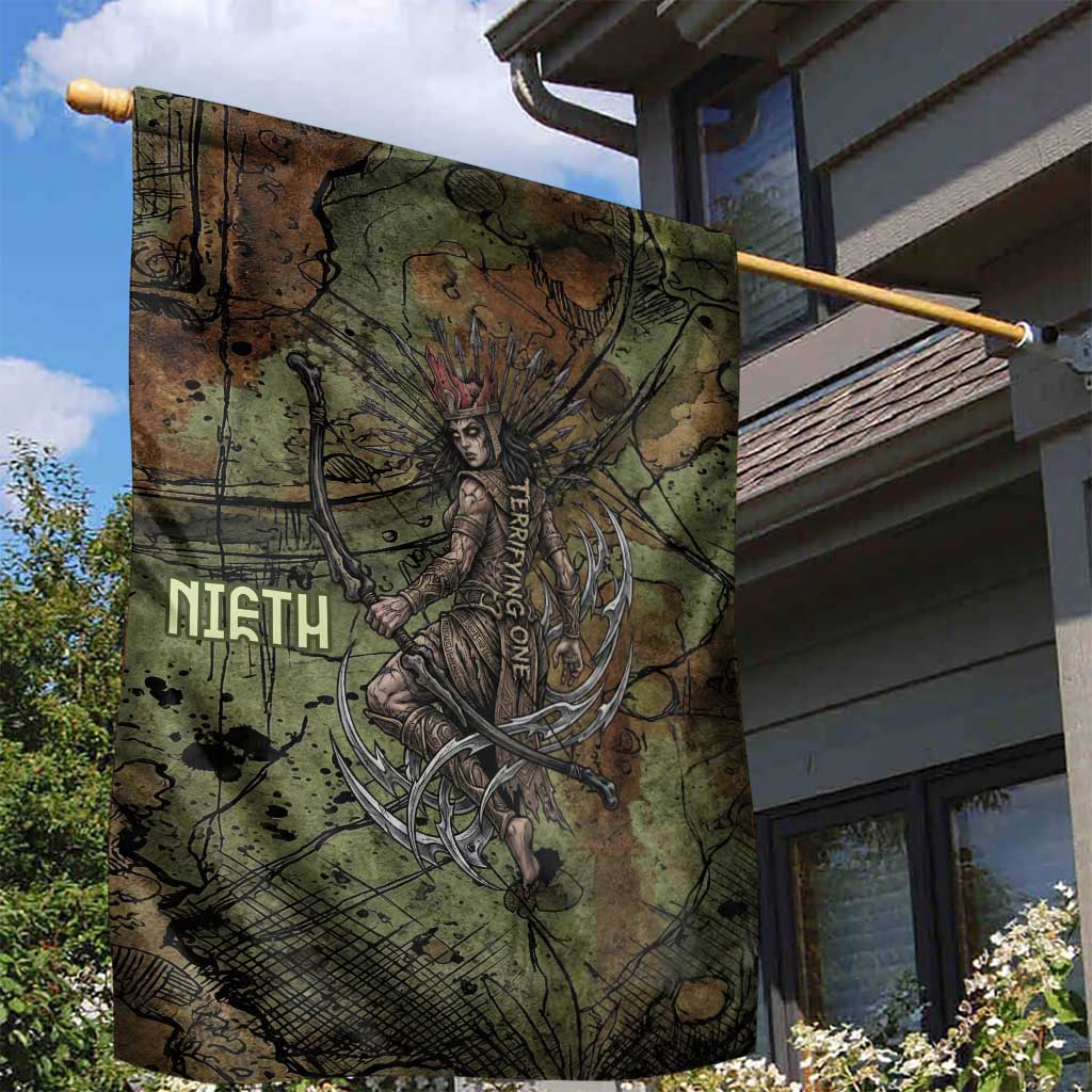 Neith Egyptian Garden Flag War Goddess Terrifying One Dual Spears and Shield Battle Worn