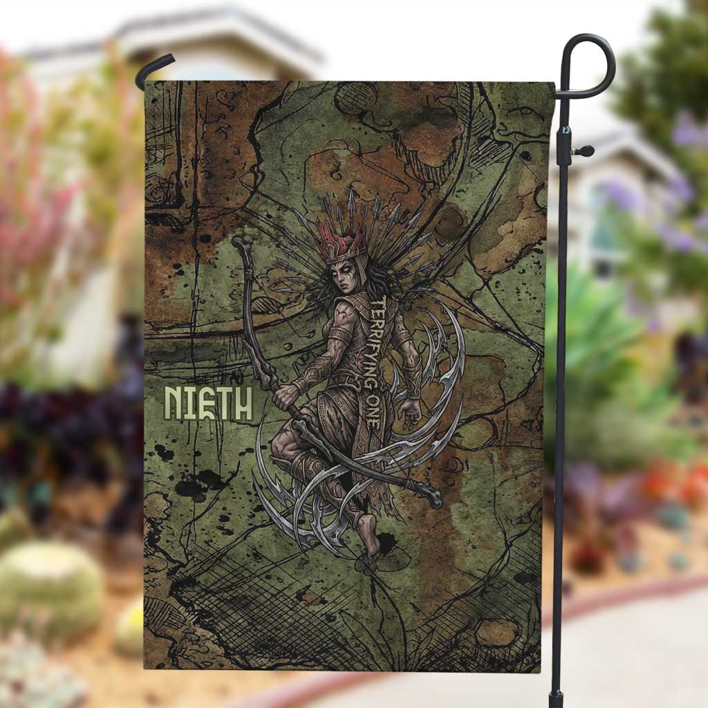 Neith Egyptian Garden Flag War Goddess Terrifying One Dual Spears and Shield Battle Worn