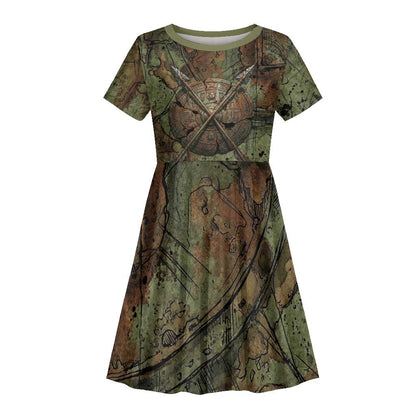Neith Egyptian Kid Short Sleeve Dress War Goddess Terrifying One Dual Spears and Shield Battle Worn
