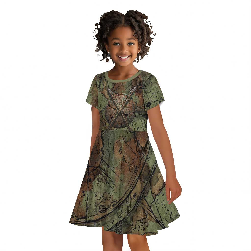 Neith Egyptian Kid Short Sleeve Dress War Goddess Terrifying One Dual Spears and Shield Battle Worn