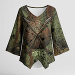 Neith Egyptian Kimono Sleeve Blouse War Goddess Terrifying One Dual Spears and Shield Battle Worn