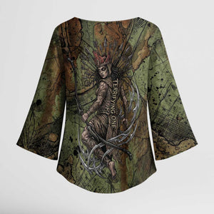 Neith Egyptian Kimono Sleeve Blouse War Goddess Terrifying One Dual Spears and Shield Battle Worn