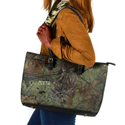 Neith Egyptian Leather Tote Bag War Goddess Terrifying One Dual Spears and Shield Battle Worn