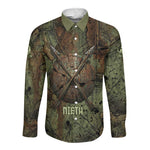 Neith Egyptian Long Sleeve Button Shirt War Goddess Terrifying One Dual Spears and Shield Battle Worn