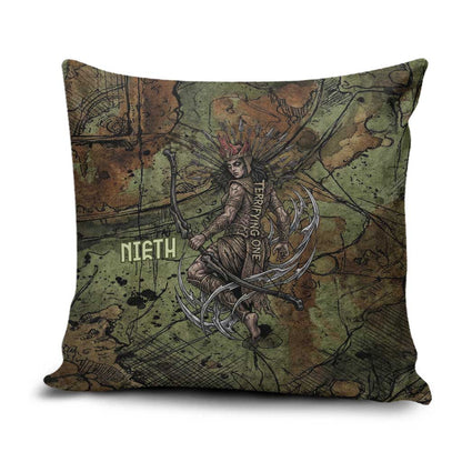 Neith Egyptian Pillow Cover War Goddess Terrifying One Dual Spears and Shield Battle Worn