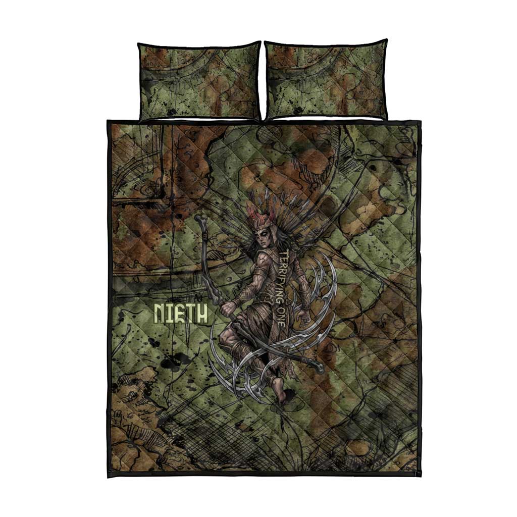 Neith Egyptian Quilt Bed Set War Goddess Terrifying One Dual Spears and Shield Battle Worn