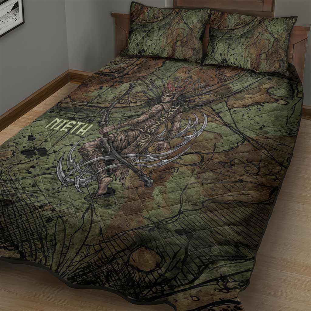 Neith Egyptian Quilt Bed Set War Goddess Terrifying One Dual Spears and Shield Battle Worn