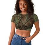 Neith Egyptian Raglan Cropped T shirt War Goddess Terrifying One Dual Spears and Shield Battle Worn