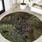 Neith Egyptian Round Carpet War Goddess Terrifying One Dual Spears and Shield Battle Worn