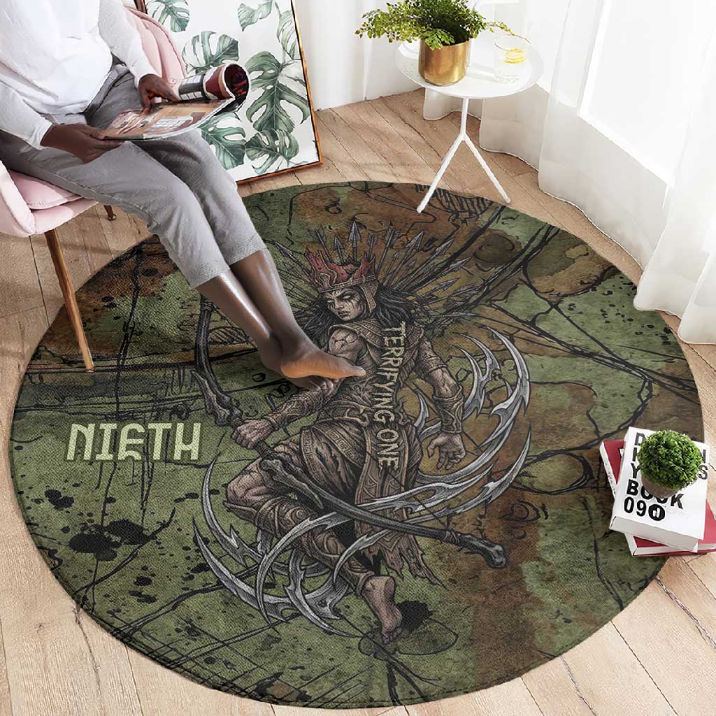 Neith Egyptian Round Carpet War Goddess Terrifying One Dual Spears and Shield Battle Worn