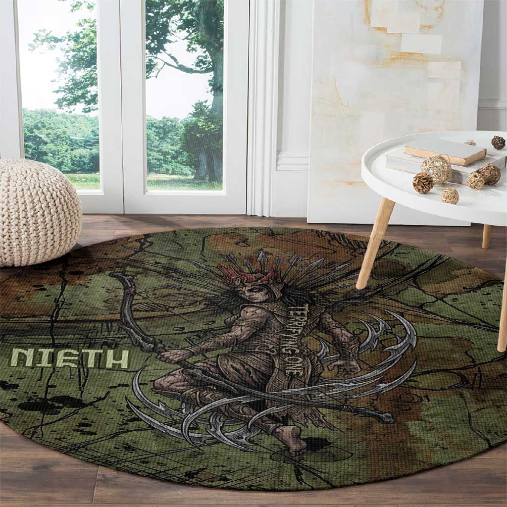 Neith Egyptian Round Carpet War Goddess Terrifying One Dual Spears and Shield Battle Worn