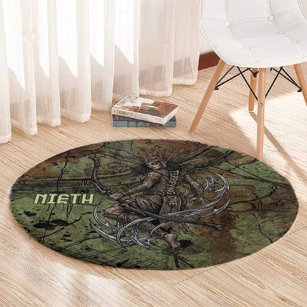 Neith Egyptian Round Carpet War Goddess Terrifying One Dual Spears and Shield Battle Worn