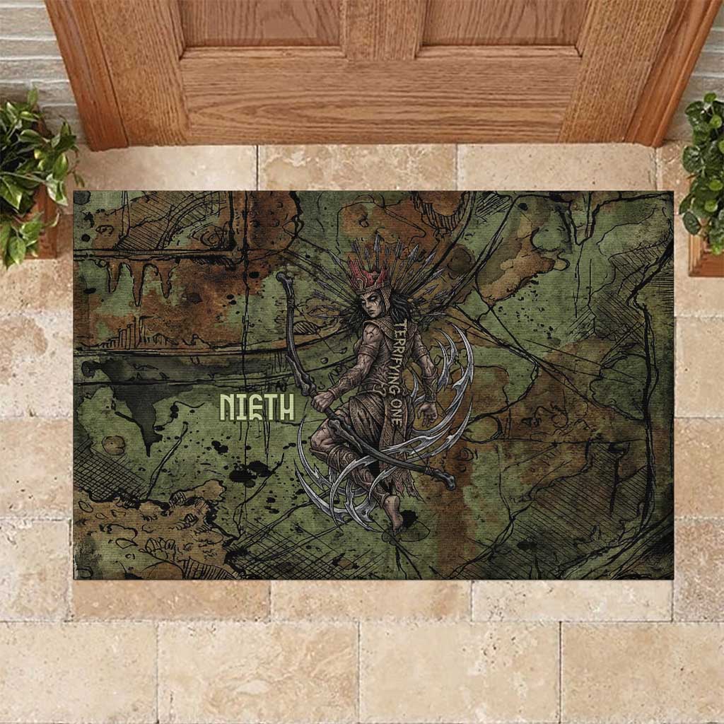 Neith Egyptian Rubber Doormat War Goddess Terrifying One Dual Spears and Shield Battle Worn