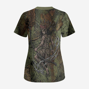 Neith Egyptian Scrub Top War Goddess Terrifying One Dual Spears and Shield Battle Worn