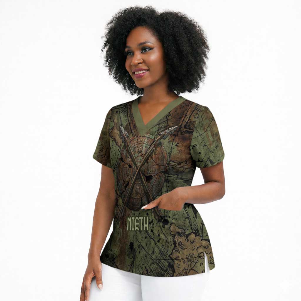 Neith Egyptian Scrub Top War Goddess Terrifying One Dual Spears and Shield Battle Worn