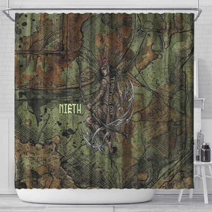 Neith Egyptian Shower Curtain War Goddess Terrifying One Dual Spears and Shield Battle Worn