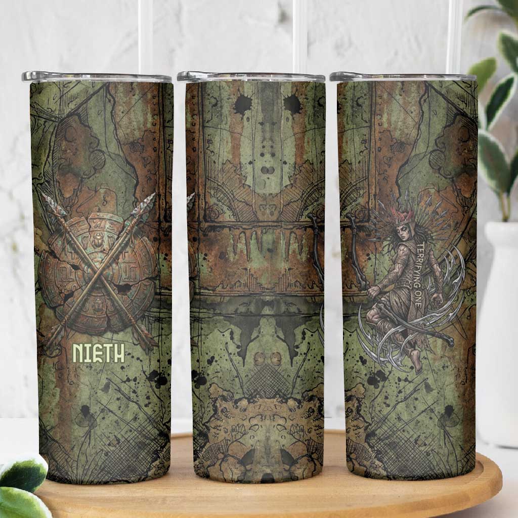 Neith Egyptian Skinny Tumbler War Goddess Terrifying One Dual Spears and Shield Battle Worn