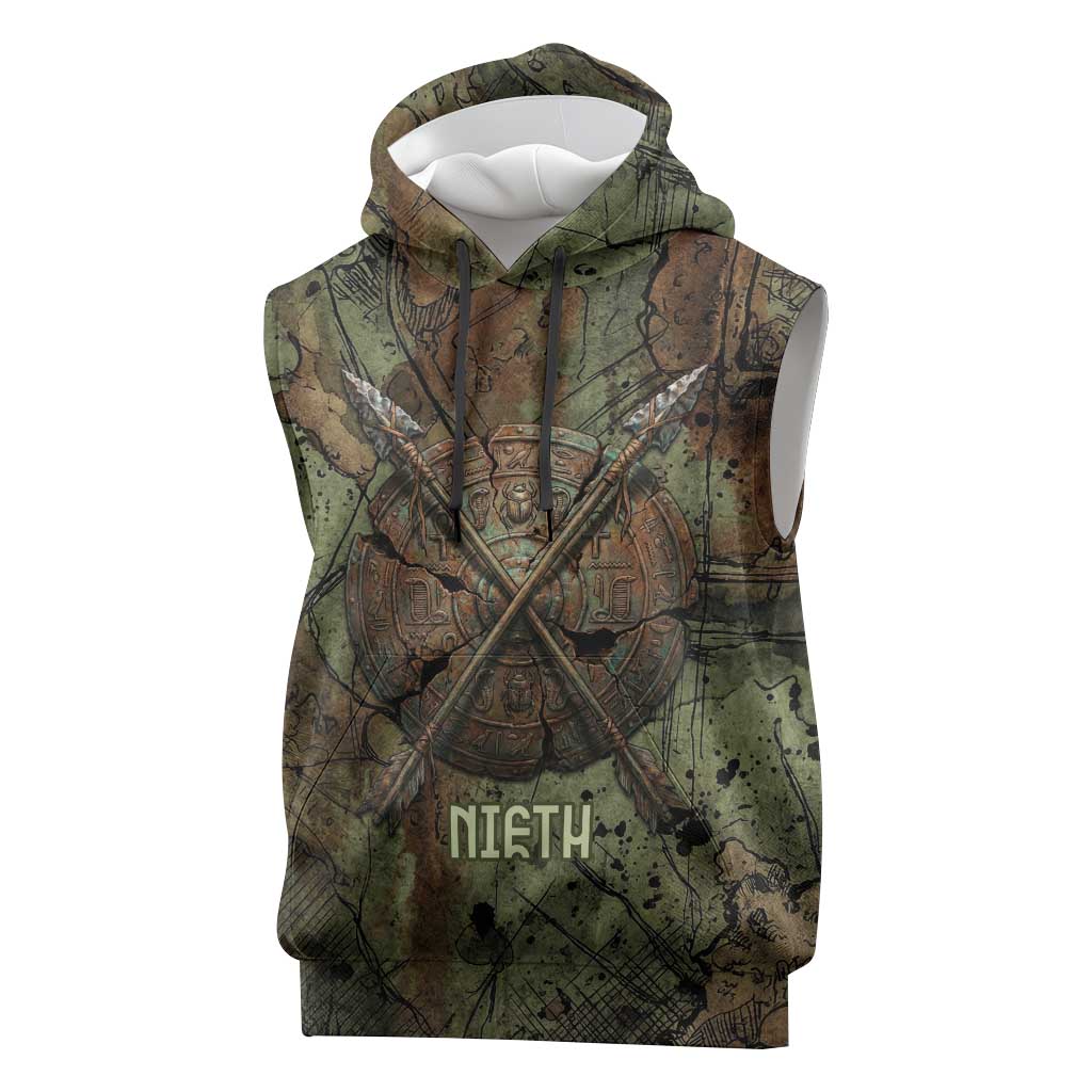 Neith Egyptian Sleeveless Hoodie War Goddess Terrifying One Dual Spears and Shield Battle Worn