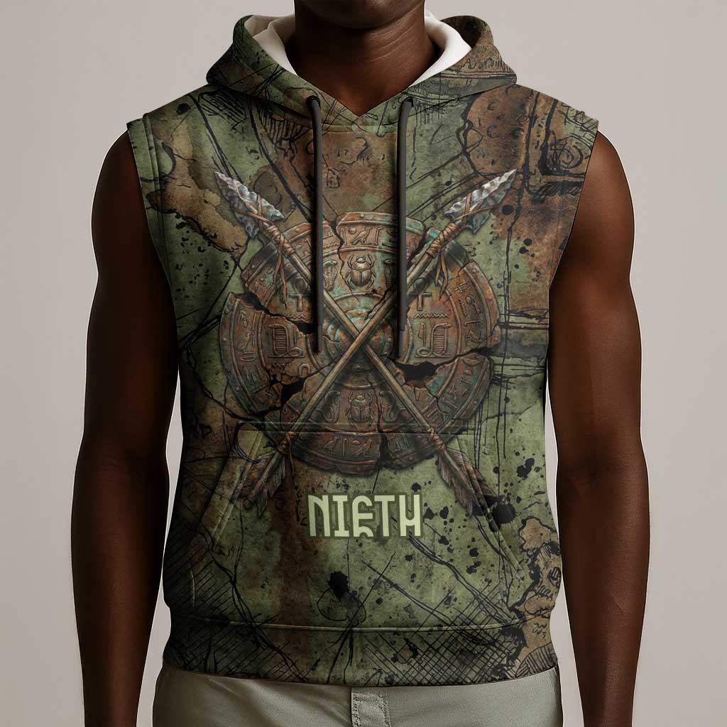 Neith Egyptian Sleeveless Hoodie War Goddess Terrifying One Dual Spears and Shield Battle Worn