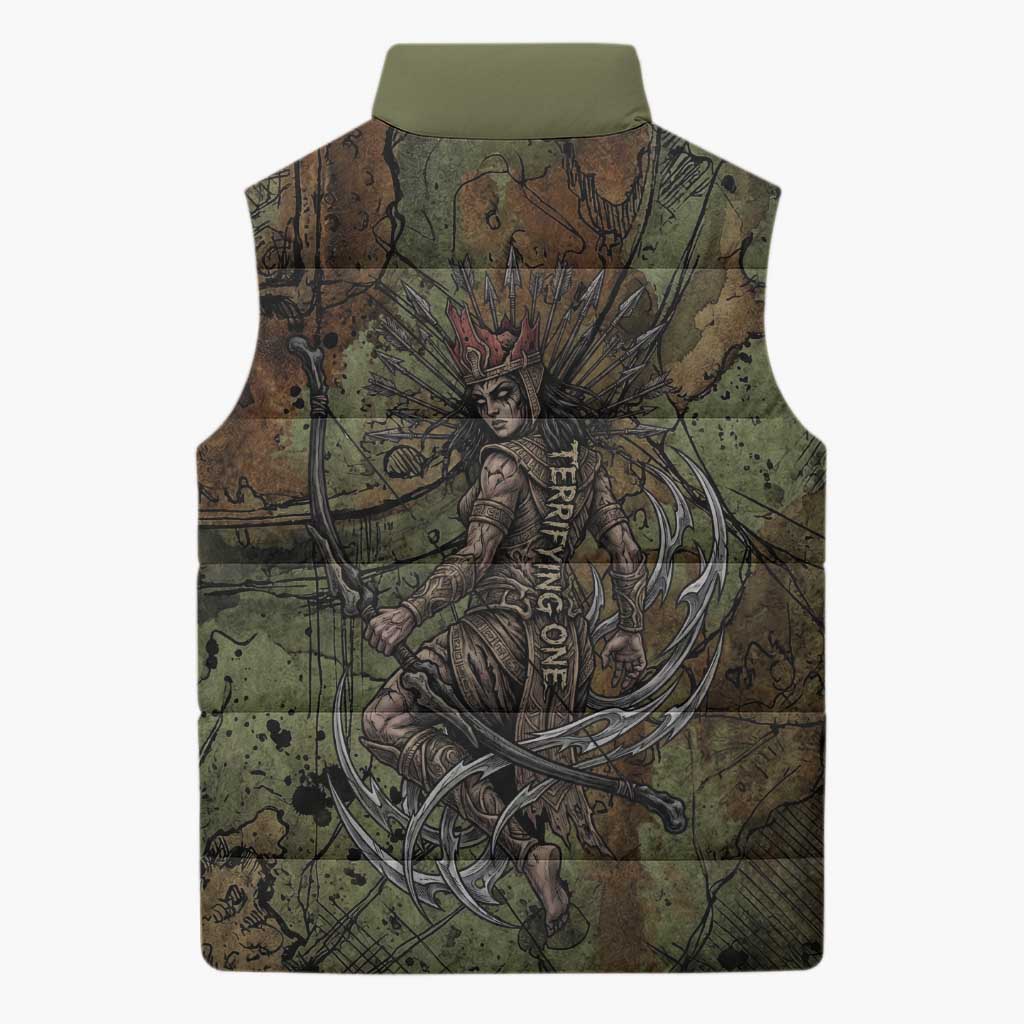 Neith Egyptian Sleeveless Puffer Jacket War Goddess Terrifying One Dual Spears and Shield Battle Worn