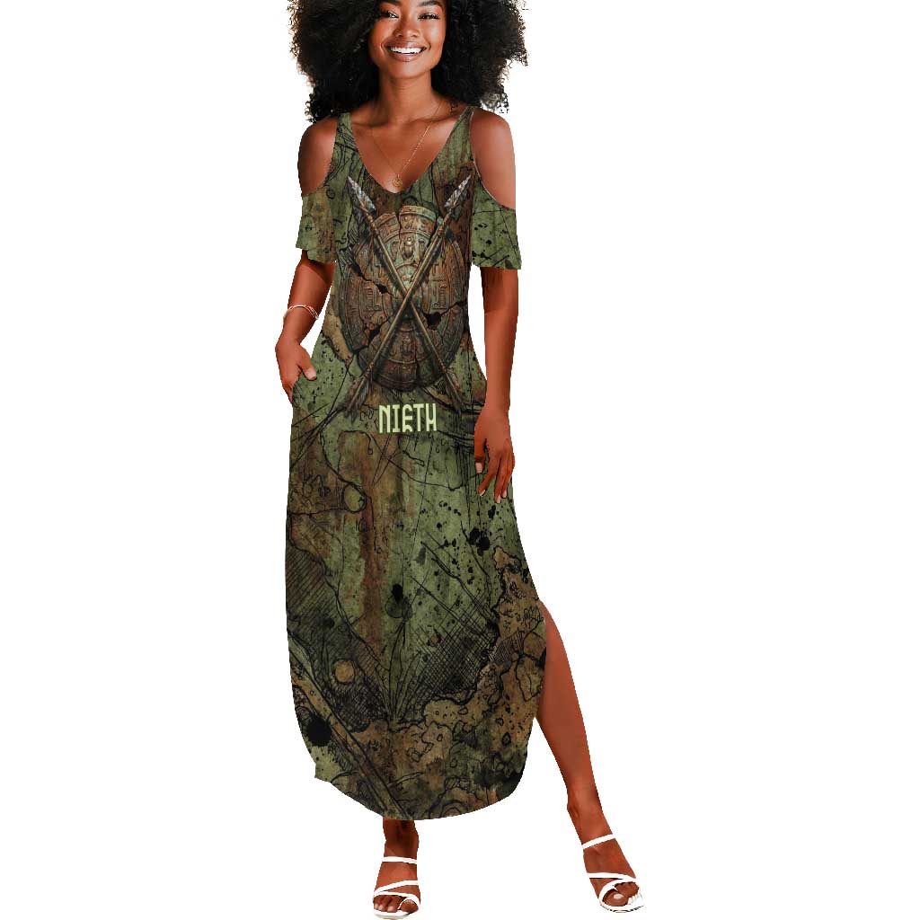 Neith Egyptian Summer Maxi Dress War Goddess Terrifying One Dual Spears and Shield Battle Worn