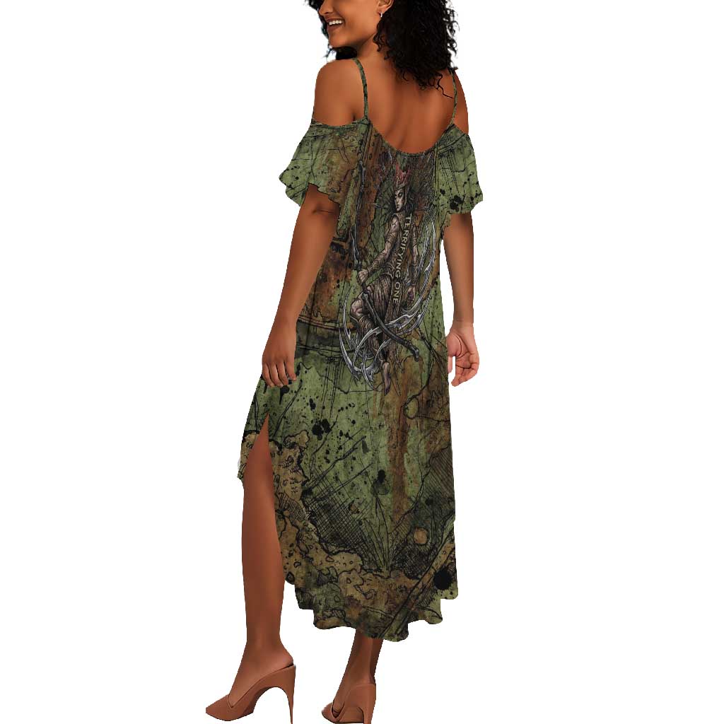 Neith Egyptian Summer Maxi Dress War Goddess Terrifying One Dual Spears and Shield Battle Worn