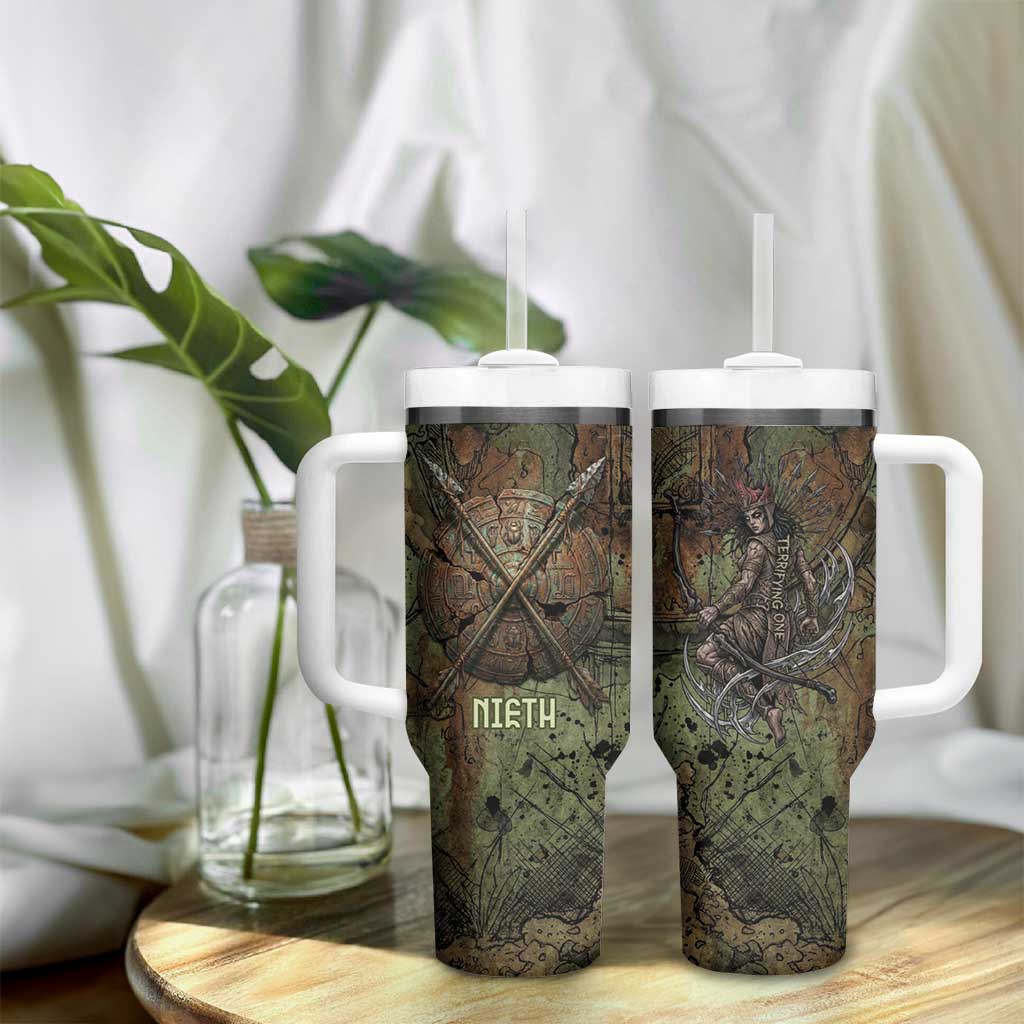 Neith Egyptian Tumbler With Handle War Goddess Terrifying One Dual Spears and Shield Battle Worn