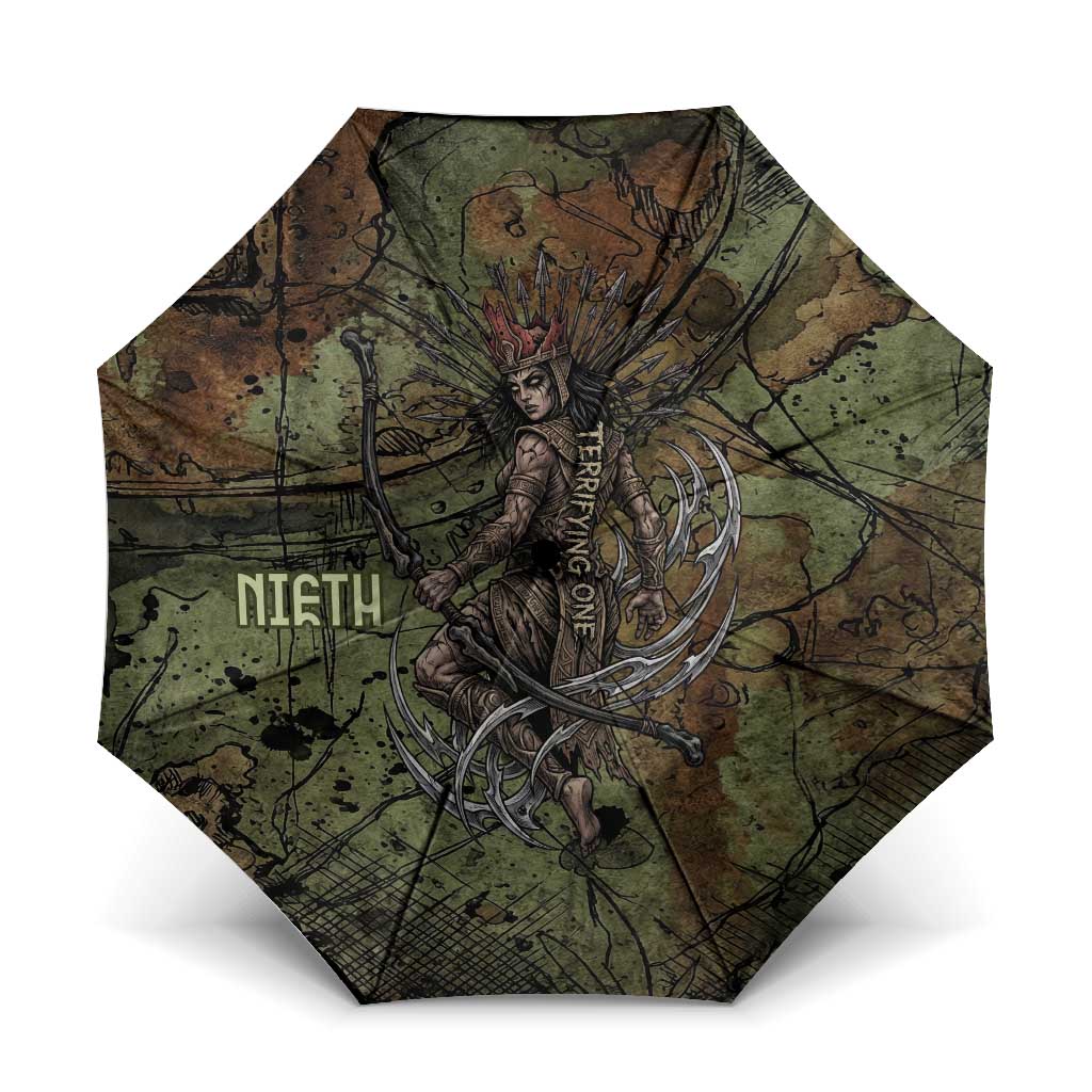 Neith Egyptian Umbrella War Goddess Terrifying One Dual Spears and Shield Battle Worn