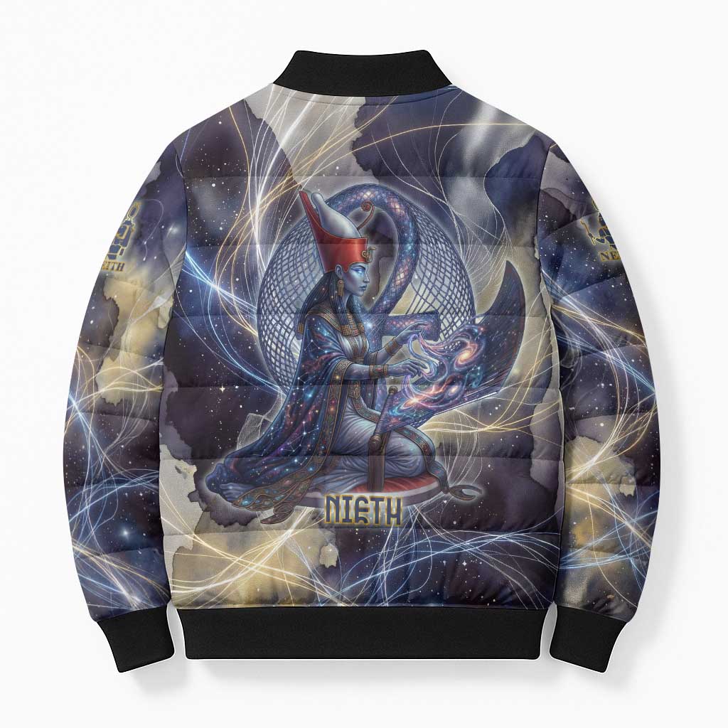 Neith Egyptian Bomber Puffer Jacket Goddess Mother of All Cosmic Threads