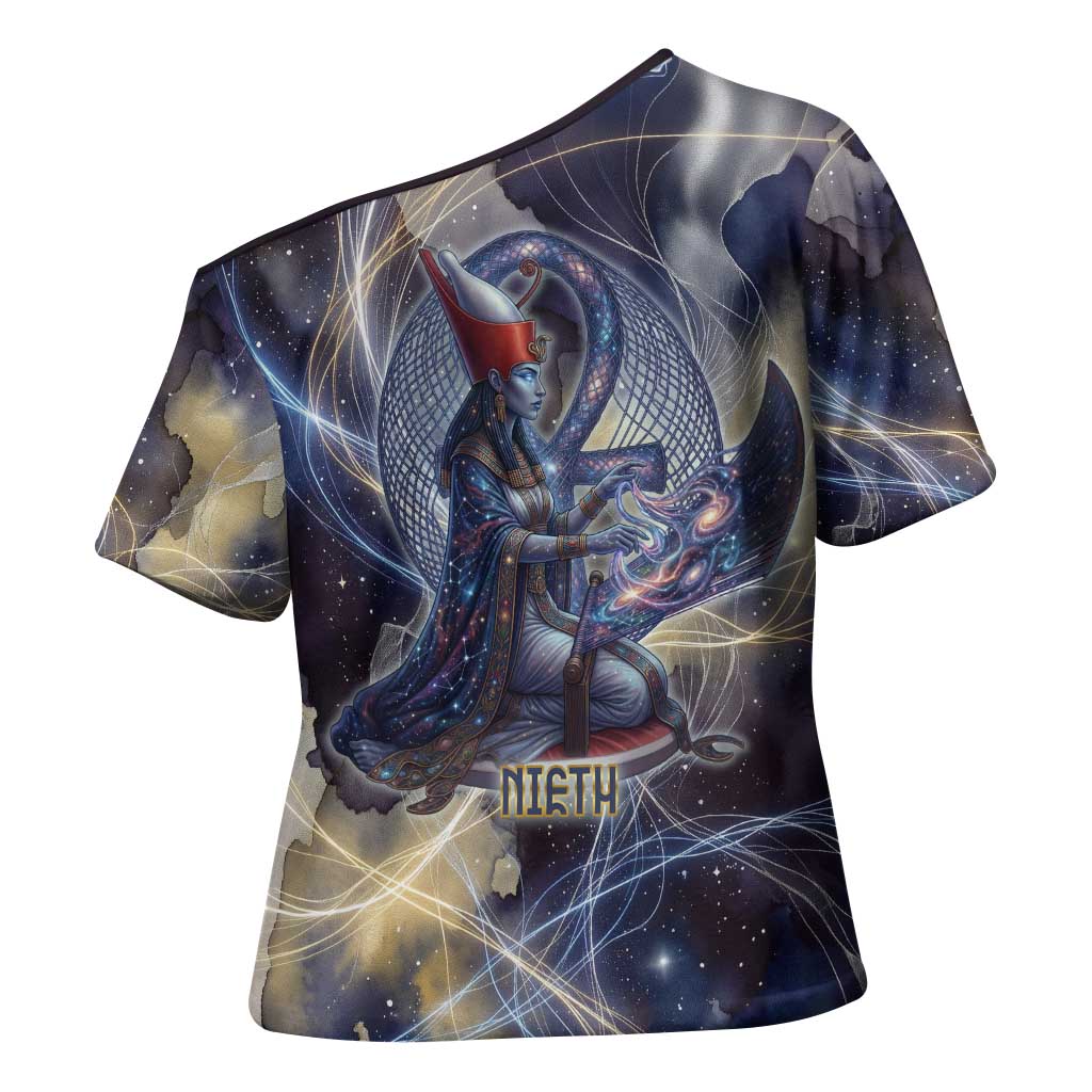 Neith Egyptian Cross Shoulder Shirt Goddess Mother of All Cosmic Threads