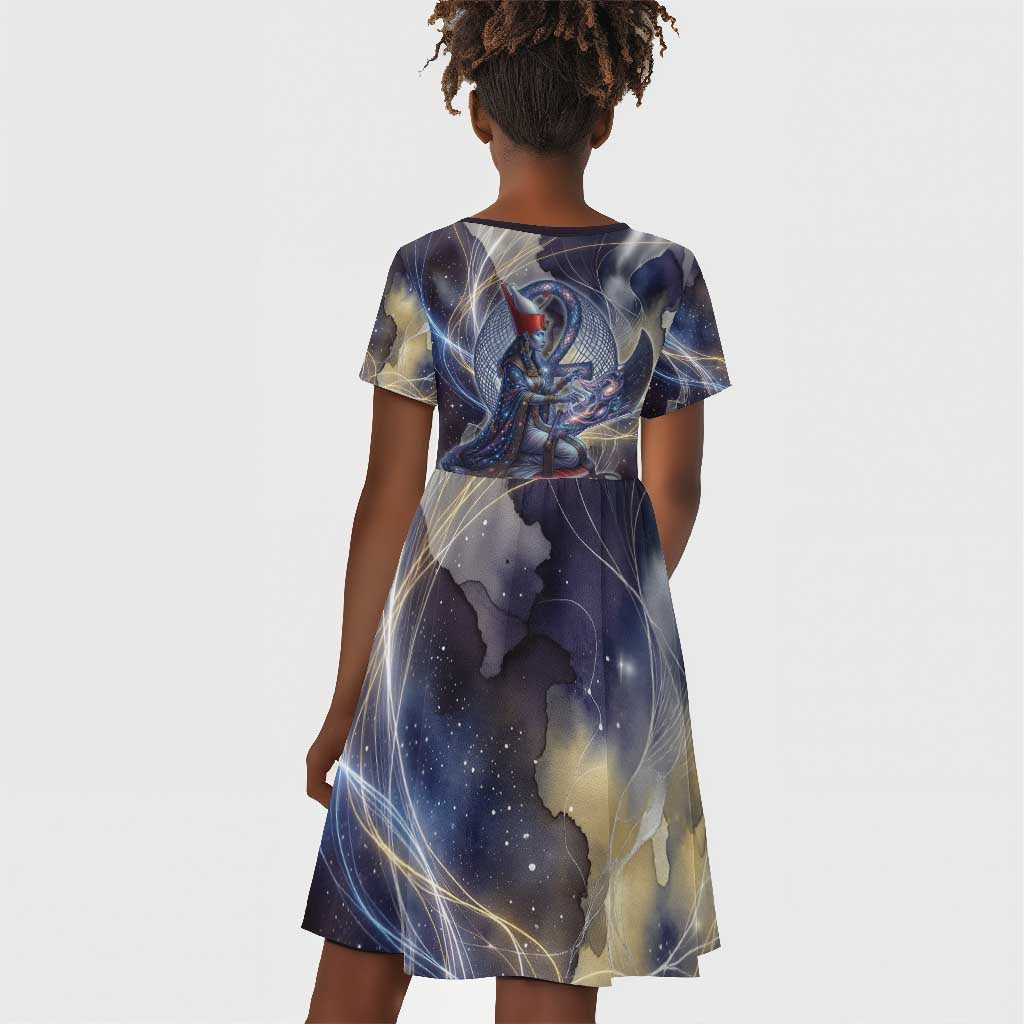 Neith Egyptian Kid Short Sleeve Dress Goddess Mother of All Cosmic Threads