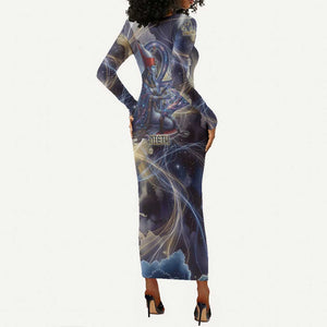 Neith Egyptian Long Sleeve Bodycon Dress Goddess Mother of All Cosmic Threads