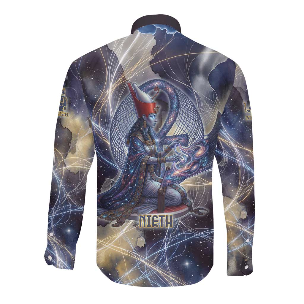 Neith Egyptian Long Sleeve Button Shirt Goddess Mother of All Cosmic Threads