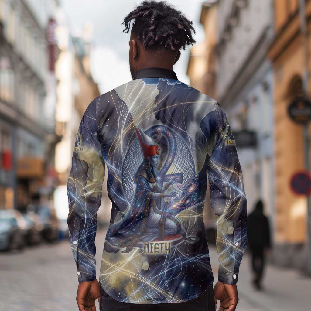 Neith Egyptian Long Sleeve Button Shirt Goddess Mother of All Cosmic Threads
