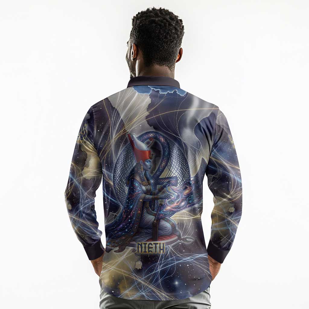 Neith Egyptian Long Sleeve Polo Shirt Goddess Mother of All Cosmic Threads