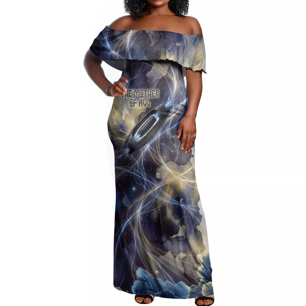 Neith Egyptian Off Shoulder Maxi Dress Goddess Mother of All Cosmic Threads