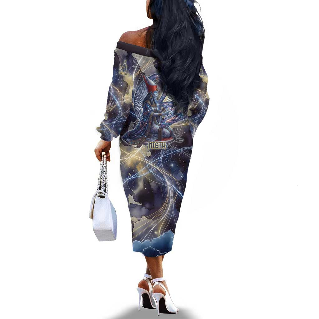 Neith Egyptian Off The Shoulder Long Sleeve Dress Goddess Mother of All Cosmic Threads