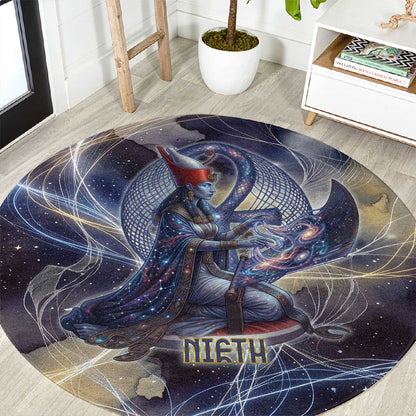 Neith Egyptian Round Carpet Goddess Mother of All Cosmic Threads