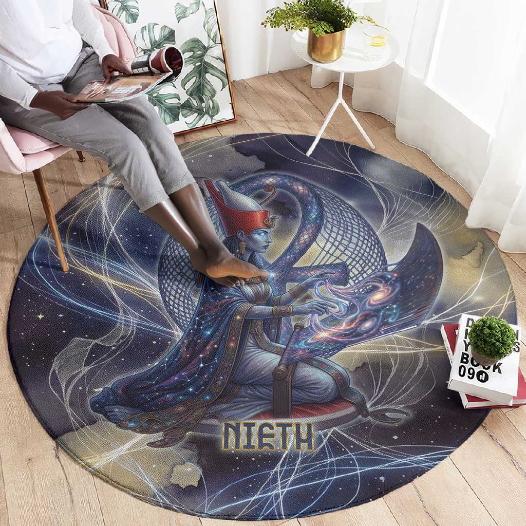 Neith Egyptian Round Carpet Goddess Mother of All Cosmic Threads
