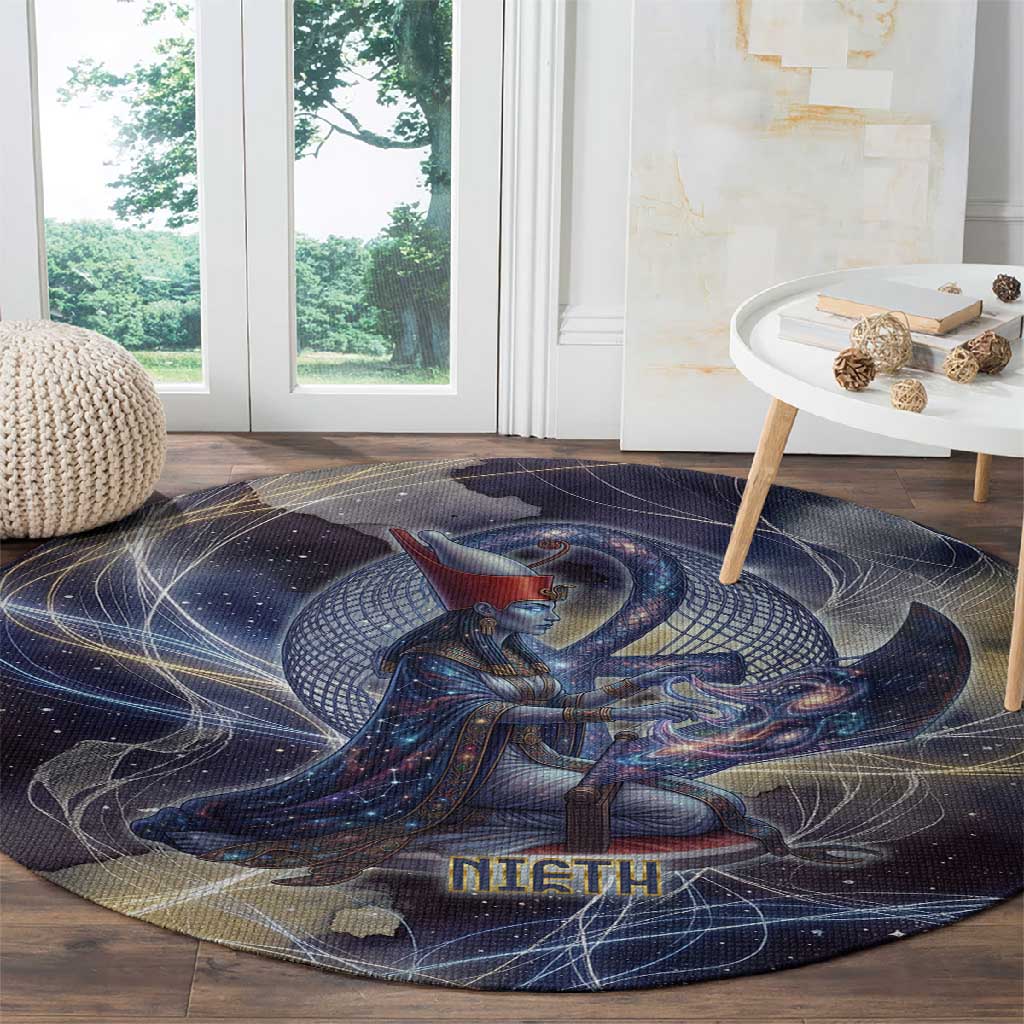 Neith Egyptian Round Carpet Goddess Mother of All Cosmic Threads