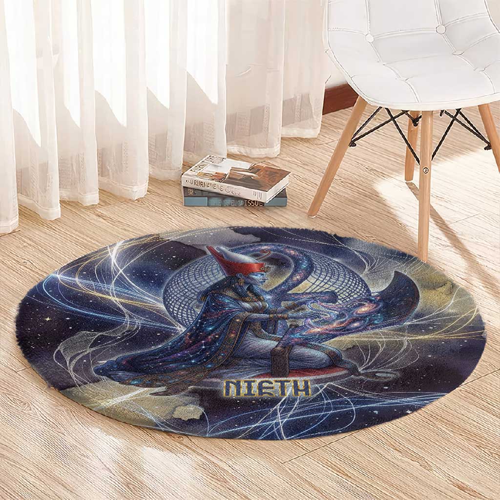 Neith Egyptian Round Carpet Goddess Mother of All Cosmic Threads