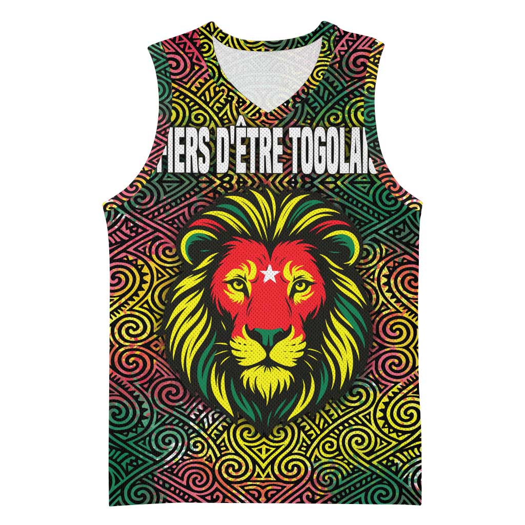 Togo Basketball Jersey Red Lion Head Design and Traditional African Pattern TS04