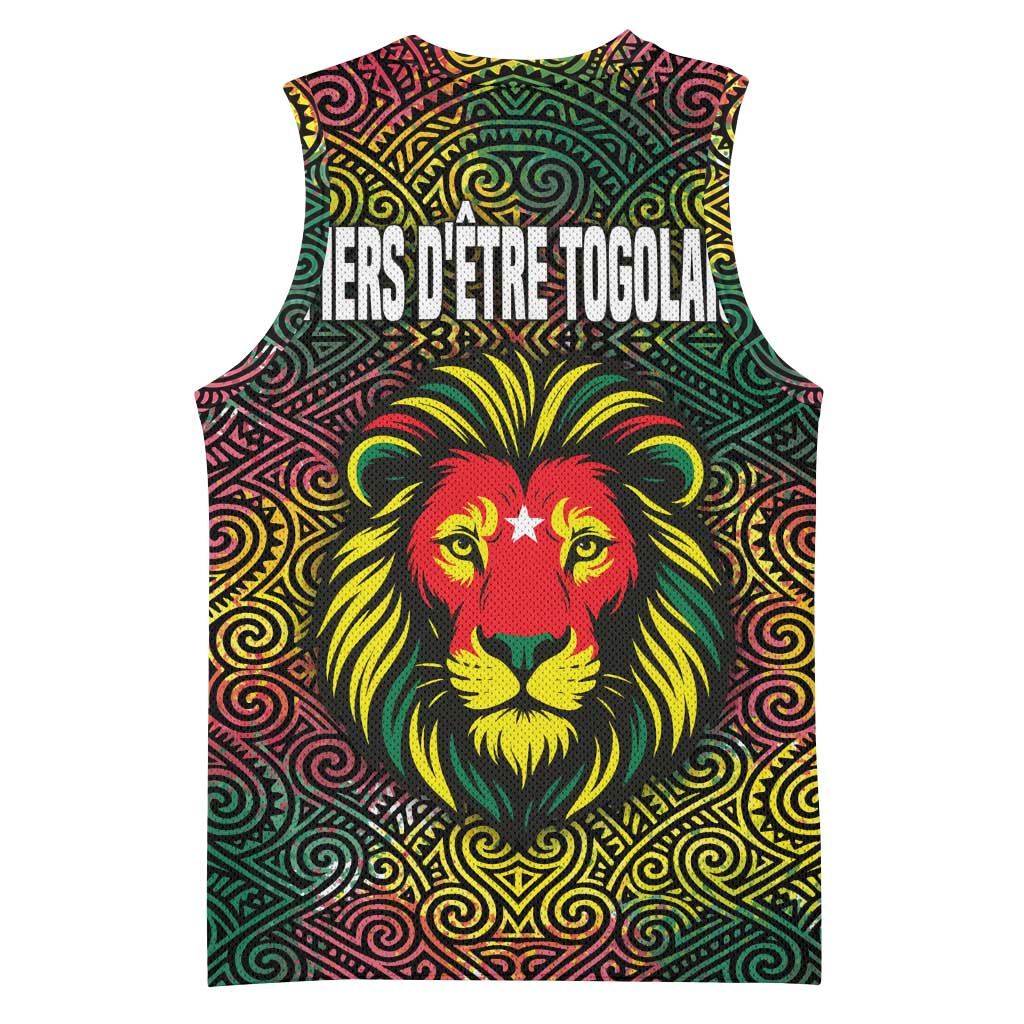 Togo Basketball Jersey Red Lion Head Design and Traditional African Pattern TS04