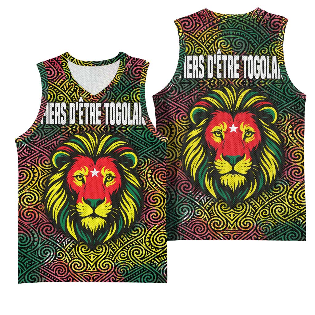 Togo Basketball Jersey Red Lion Head Design and Traditional African Pattern TS04