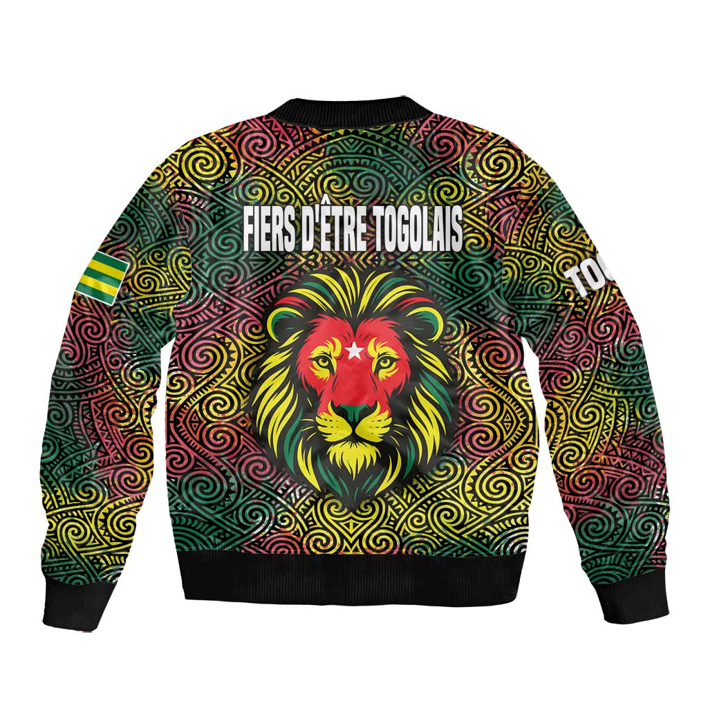 Togo Bomber Jacket Red Lion Head Design and Traditional African Pattern