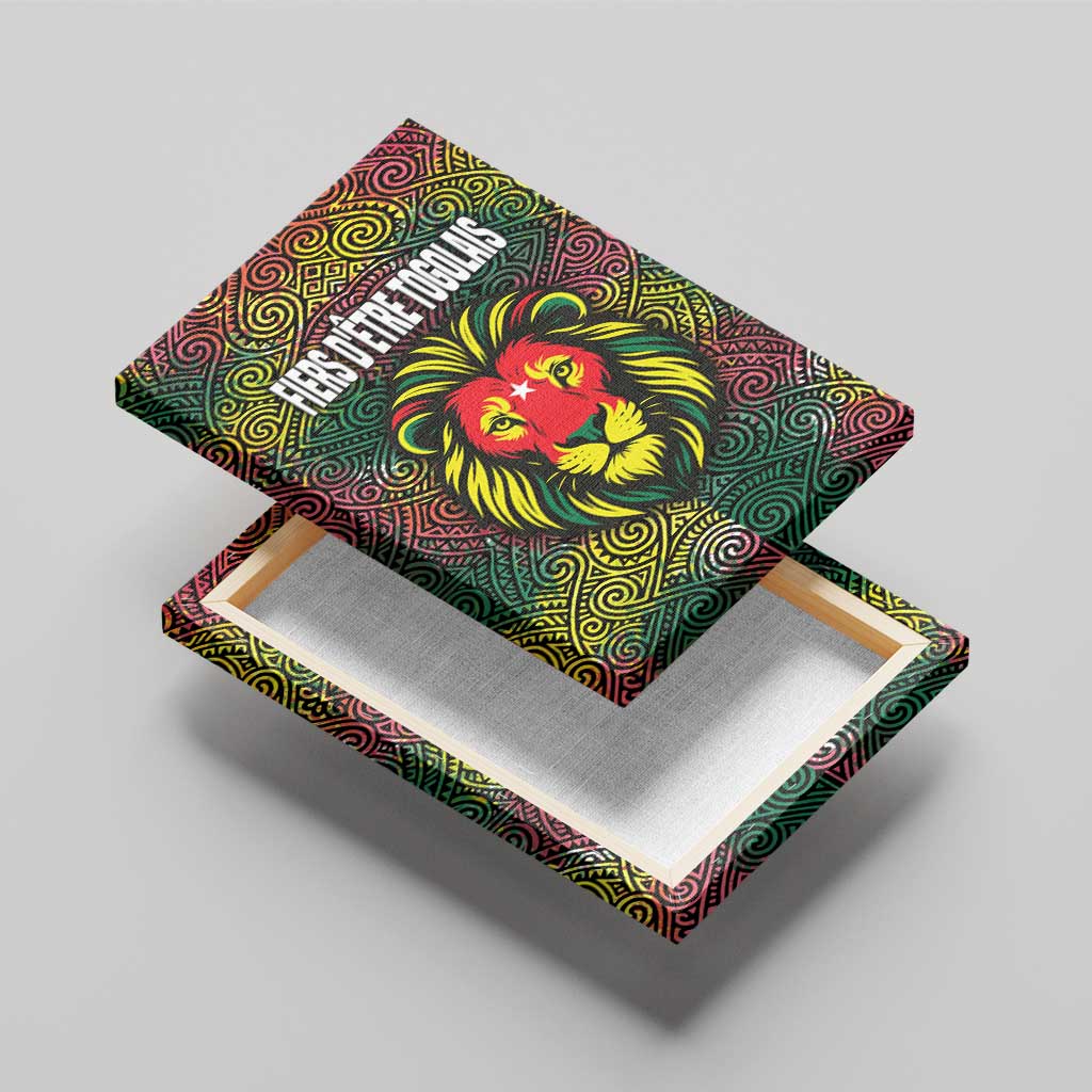 Togo Canvas Wall Art Red Lion Head Design and Traditional African Pattern