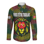 Togo Long Sleeve Button Shirt Red Lion Head Design and Traditional African Pattern
