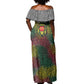Togo Off Shoulder Maxi Dress Red Lion Head Design and Traditional African Pattern