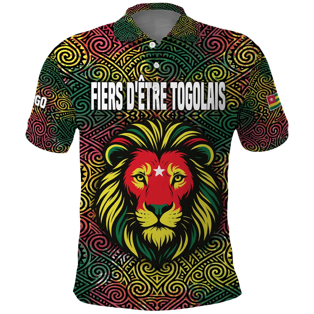 Togo Polo Shirt Red Lion Head Design and Traditional African Pattern
