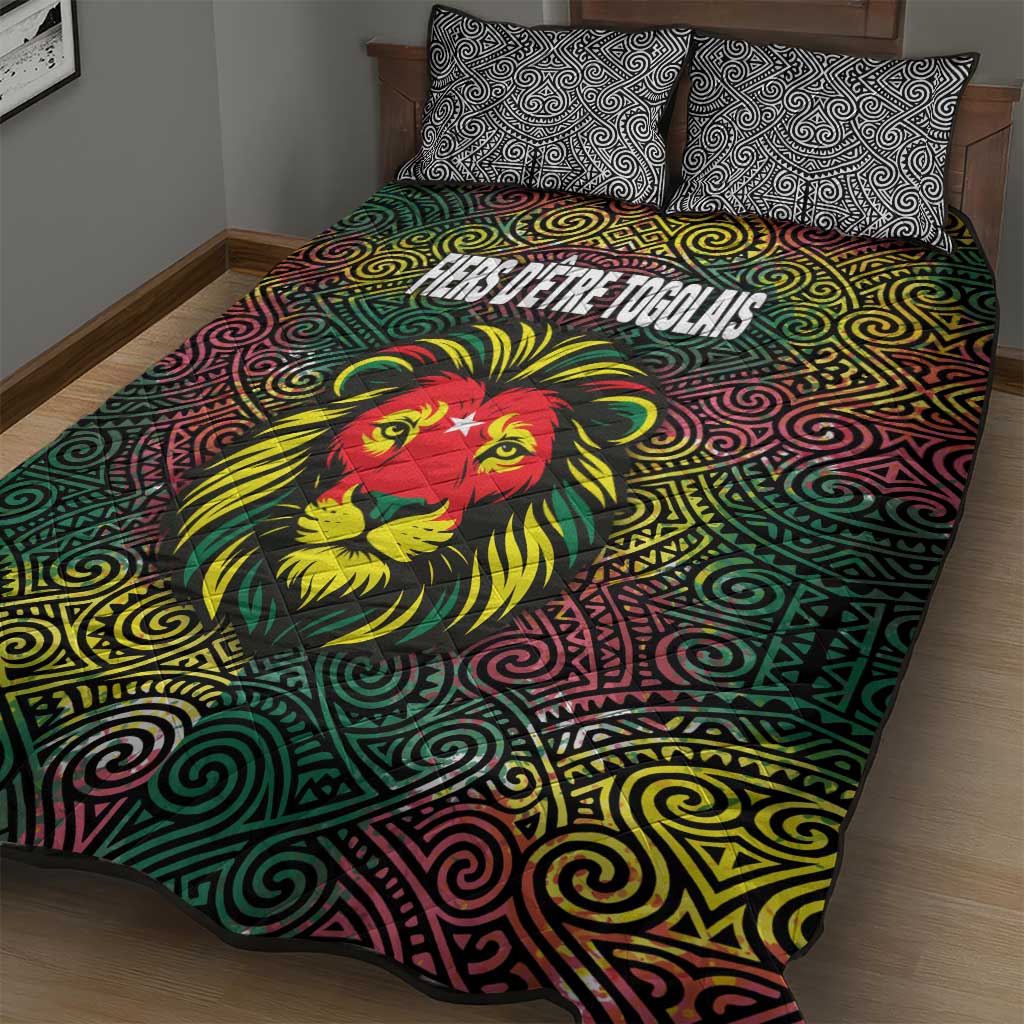 Togo Quilt Bed Set Red Lion Head Design and Traditional African Pattern